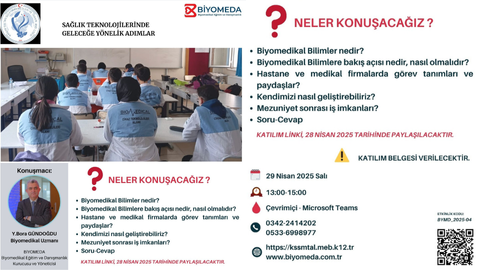 29 Nisan; Mesleki ve Teknik Anadolu Lisesi Öğrencileri için Çevrimiçi Etkinlik